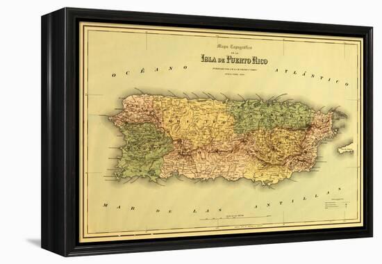 Puerto Rico - Panoramic Map-Lantern Press-Framed Stretched Canvas