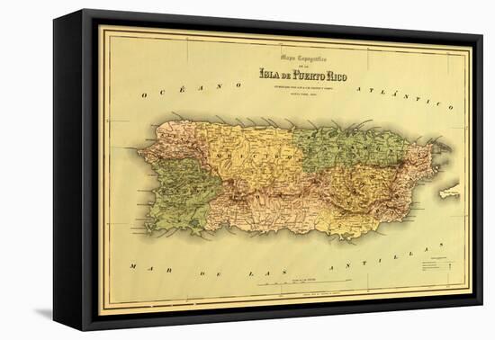 Puerto Rico - Panoramic Map-Lantern Press-Framed Stretched Canvas