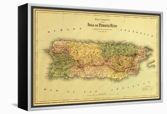 Puerto Rico - Panoramic Map-Lantern Press-Framed Stretched Canvas