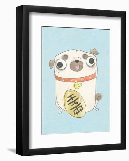 Pug holding sign - Hannah Stephey Cartoon Dog Print-Hannah Stephey-Framed Art Print