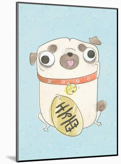 Pug holding sign - Hannah Stephey Cartoon Dog Print-Hannah Stephey-Mounted Art Print