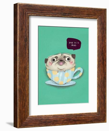 Pug in a mug - Hannah Stephey Cartoon Dog Print-Hannah Stephey-Framed Art Print