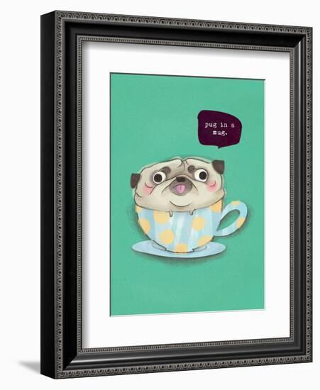 Pug in a mug - Hannah Stephey Cartoon Dog Print-Hannah Stephey-Framed Art Print