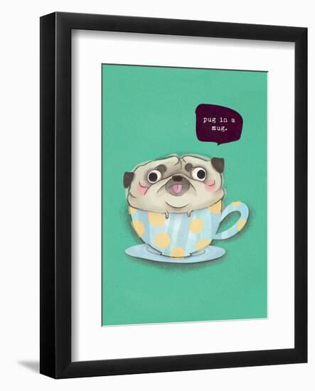 Pug in a mug - Hannah Stephey Cartoon Dog Print-Hannah Stephey-Framed Art Print