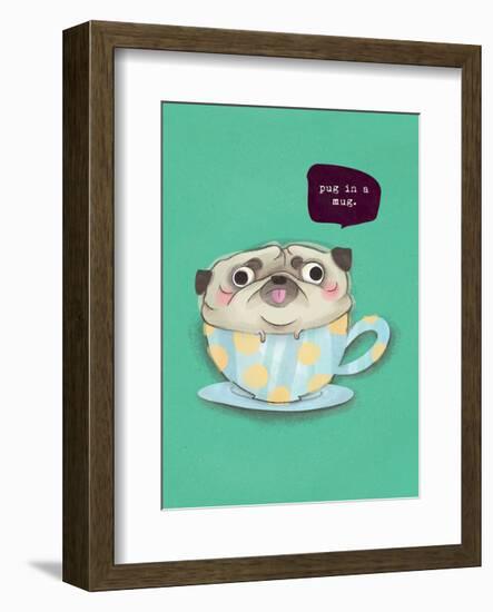 Pug in a mug - Hannah Stephey Cartoon Dog Print-Hannah Stephey-Framed Art Print