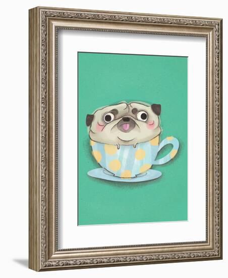 Pug in a teacup - Hannah Stephey Cartoon Dog Print-Hannah Stephey-Framed Art Print