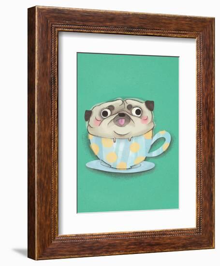 Pug in a teacup - Hannah Stephey Cartoon Dog Print-Hannah Stephey-Framed Art Print