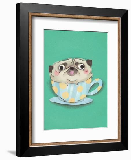 Pug in a teacup - Hannah Stephey Cartoon Dog Print-Hannah Stephey-Framed Art Print