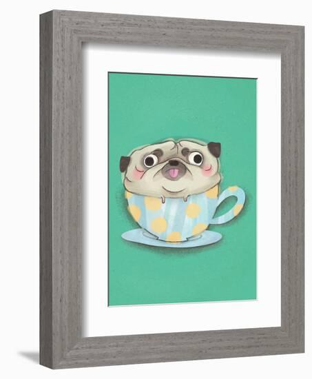 Pug in a teacup - Hannah Stephey Cartoon Dog Print-Hannah Stephey-Framed Art Print