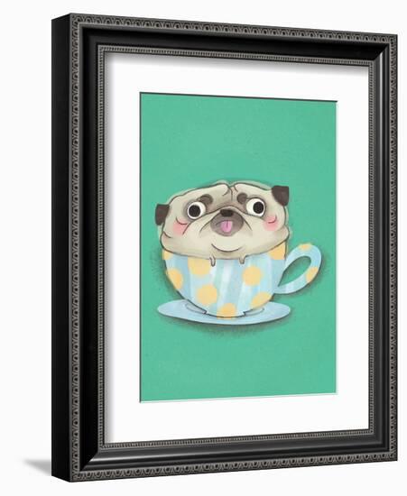 Pug in a teacup - Hannah Stephey Cartoon Dog Print-Hannah Stephey-Framed Art Print