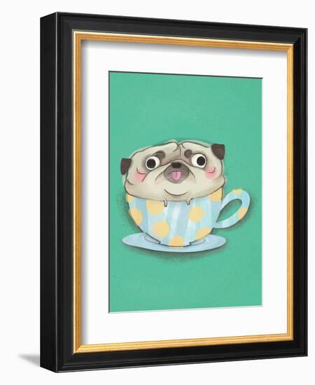 Pug in a teacup - Hannah Stephey Cartoon Dog Print-Hannah Stephey-Framed Art Print