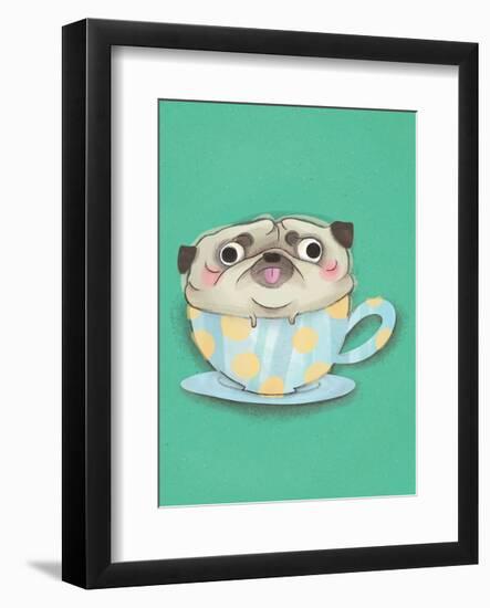 Pug in a teacup - Hannah Stephey Cartoon Dog Print-Hannah Stephey-Framed Art Print
