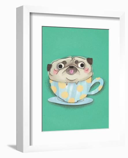 Pug in a teacup - Hannah Stephey Cartoon Dog Print-Hannah Stephey-Framed Art Print