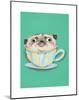 Pug in a teacup - Hannah Stephey Cartoon Dog Print-Hannah Stephey-Mounted Art Print