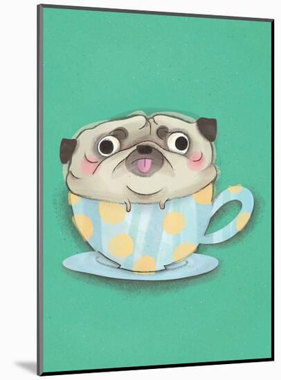 Pug in a teacup - Hannah Stephey Cartoon Dog Print-Hannah Stephey-Mounted Art Print