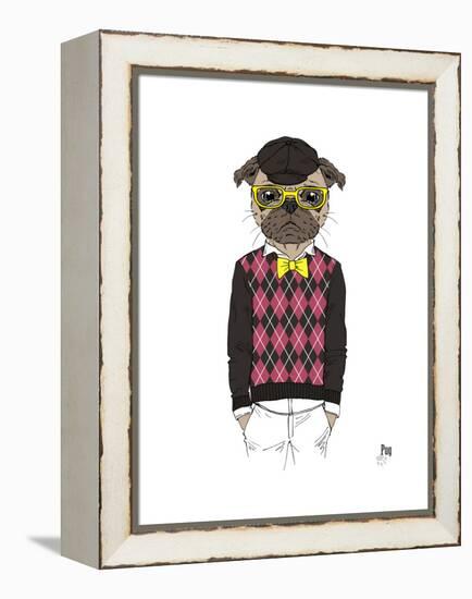 Pug in Hipster Style-Olga Angellos-Framed Stretched Canvas