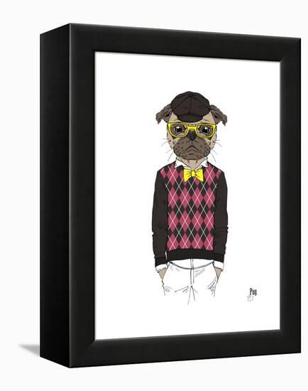 Pug in Hipster Style-Olga Angellos-Framed Stretched Canvas