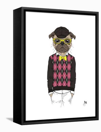 Pug in Hipster Style-Olga Angellos-Framed Stretched Canvas