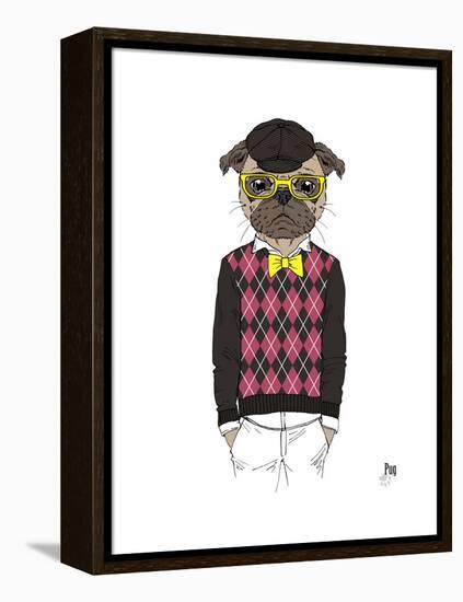 Pug in Hipster Style-Olga Angellos-Framed Stretched Canvas