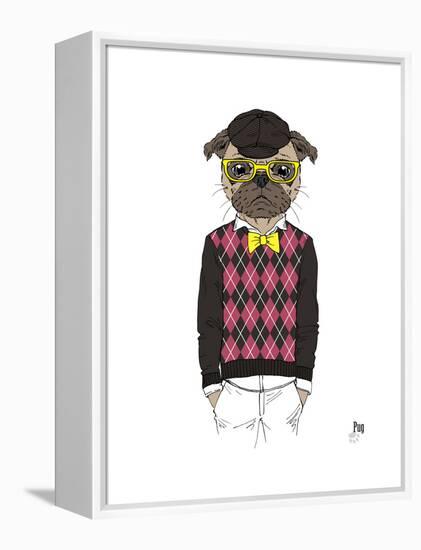 Pug in Hipster Style-Olga Angellos-Framed Stretched Canvas