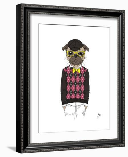 Pug in Hipster Style-Olga Angellos-Framed Art Print