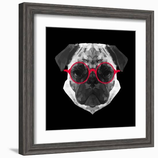 Pug in Red Glasses-Lisa Kroll-Framed Art Print