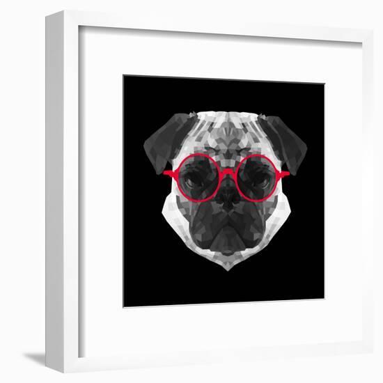 Pug in Red Glasses-Lisa Kroll-Framed Art Print