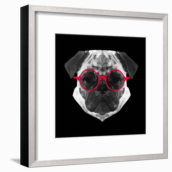 Pug in Red Glasses-Lisa Kroll-Framed Art Print