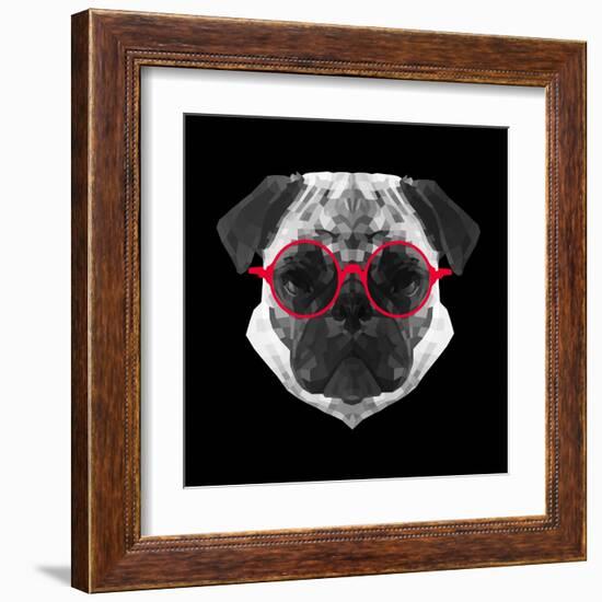 Pug in Red Glasses-Lisa Kroll-Framed Art Print