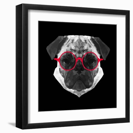 Pug in Red Glasses-Lisa Kroll-Framed Art Print