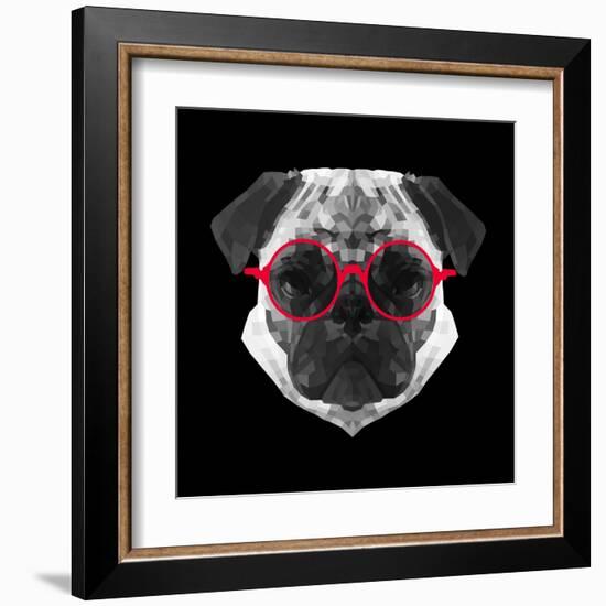 Pug in Red Glasses-Lisa Kroll-Framed Art Print