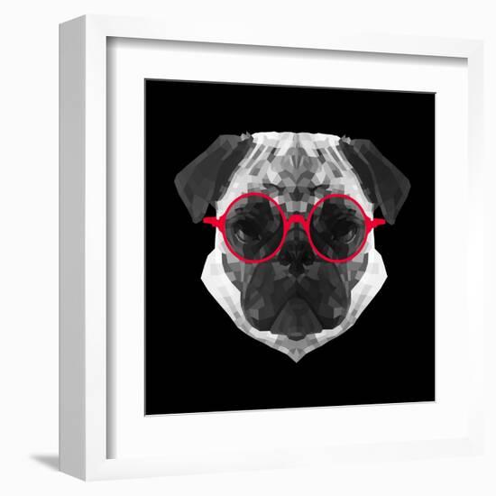 Pug in Red Glasses-Lisa Kroll-Framed Art Print