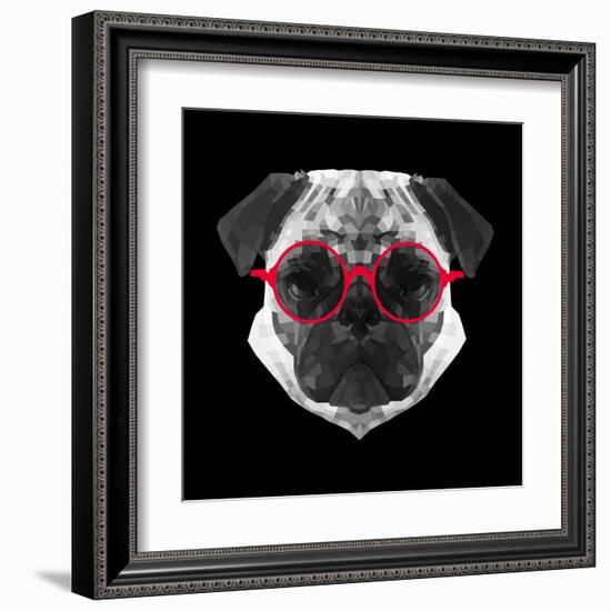 Pug in Red Glasses-Lisa Kroll-Framed Art Print