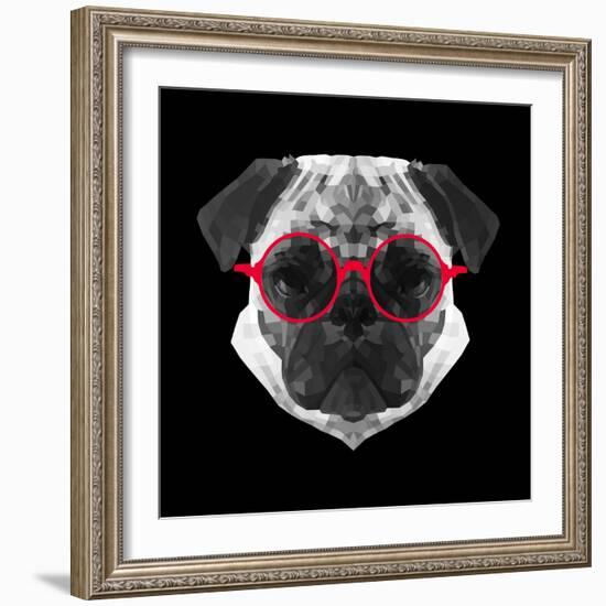 Pug in Red Glasses-Lisa Kroll-Framed Art Print