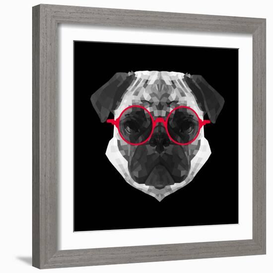 Pug in Red Glasses-Lisa Kroll-Framed Art Print