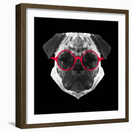 Pug in Red Glasses-Lisa Kroll-Framed Art Print