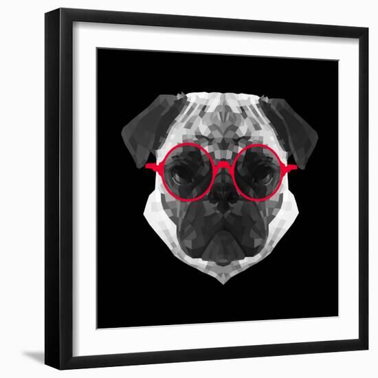 Pug in Red Glasses-Lisa Kroll-Framed Art Print