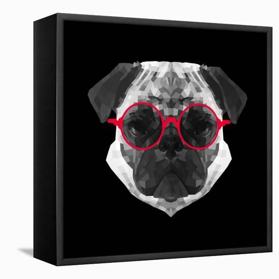 Pug in Red Glasses-Lisa Kroll-Framed Stretched Canvas