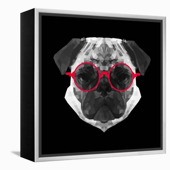 Pug in Red Glasses-Lisa Kroll-Framed Stretched Canvas