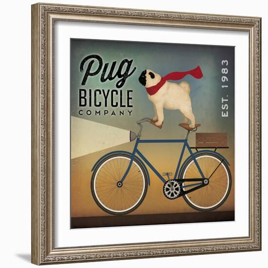 Pug on a Bike Indigo-Ryan Fowler-Framed Art Print