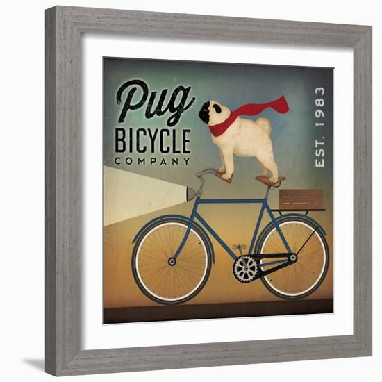 Pug on a Bike Indigo-Ryan Fowler-Framed Art Print