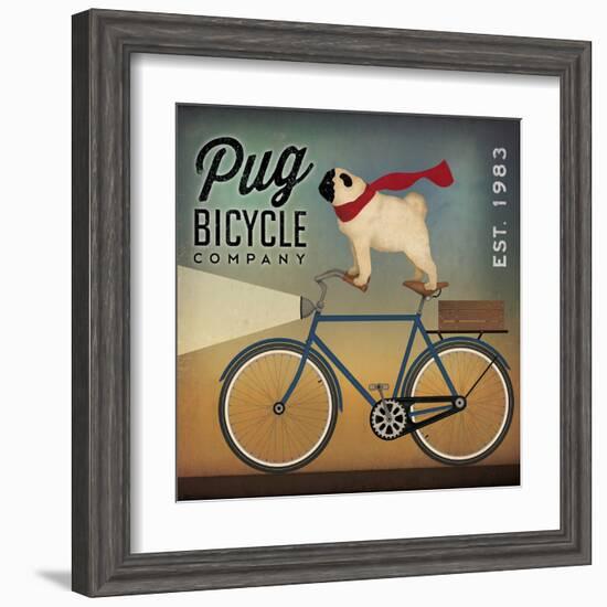 Pug on a Bike Indigo-Ryan Fowler-Framed Art Print