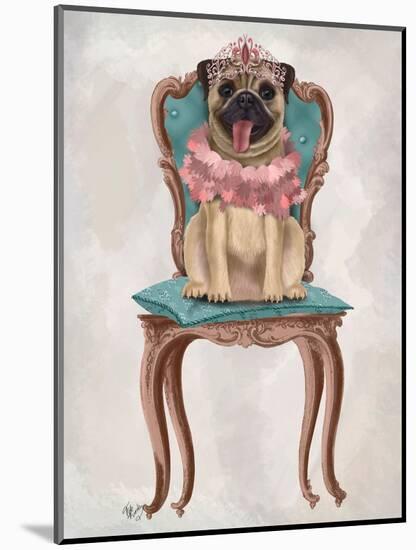 Pug Princess on Chair-Fab Funky-Mounted Art Print