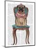 Pug Princess on Chair-Fab Funky-Mounted Art Print