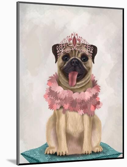 Pug Princess On Cushion-Fab Funky-Mounted Art Print