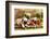 Pug Puppies And Flowers In Retro Backgraun-Lilun-Framed Photographic Print