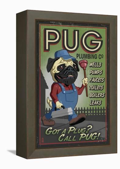 Pug - Retro Plumbing Ad-Lantern Press-Framed Stretched Canvas