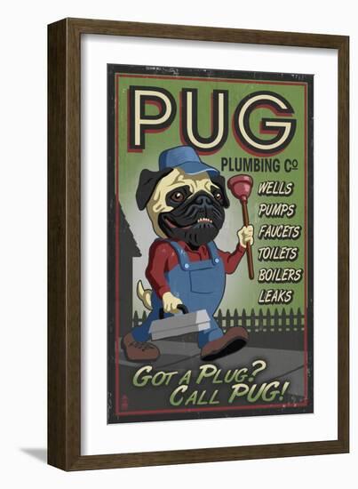 Pug - Retro Plumbing Ad-Lantern Press-Framed Art Print