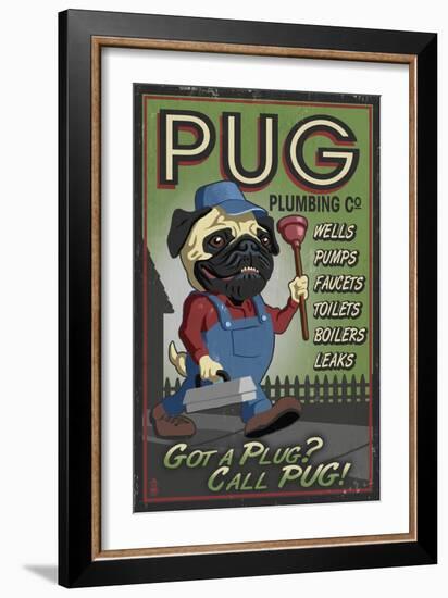 Pug - Retro Plumbing Ad-Lantern Press-Framed Art Print