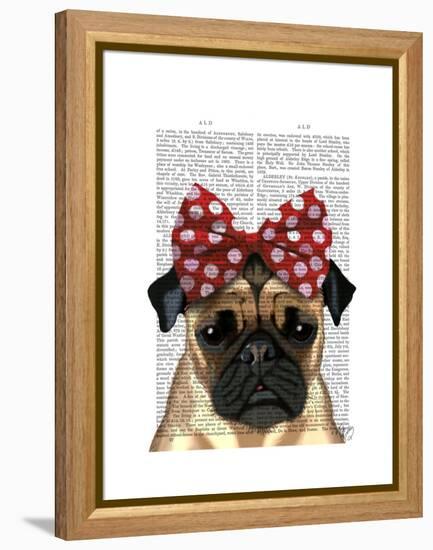 Pug with Red Spotty Bow on Head-Fab Funky-Framed Stretched Canvas